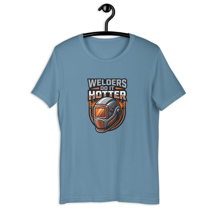 Welder Sparks Fly Bold Trade Tee - in Steel Blue, front view - VibePrintPop