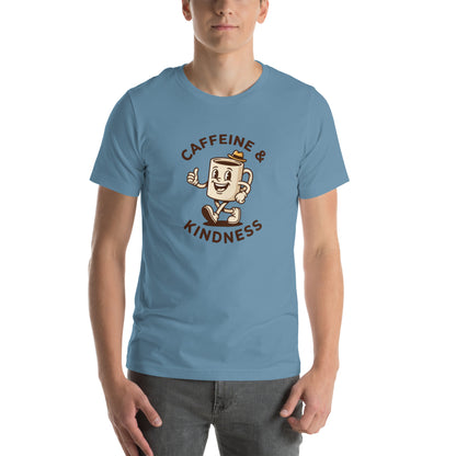 Retro Coffee Aesthetic Graphic Tee - in Steel Blue, front view - VibePrintPop