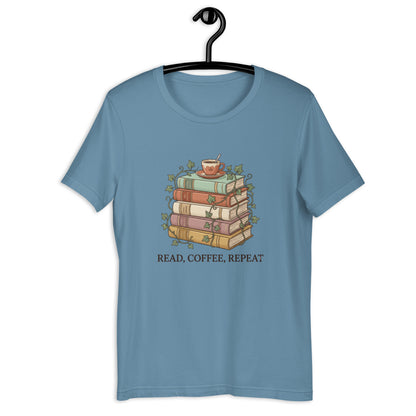 Just One More Chapter Book Tee - in Steel Blue, front view - VibePrintPop