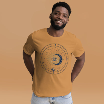 Mystic Celestial Sun and Moon Tee - in Toast, front view - VibePrintPop