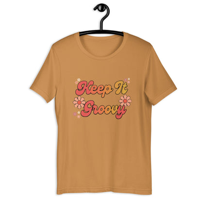 Keep It Groovy T-Shirt - in Toast, front view - VibePrintPop