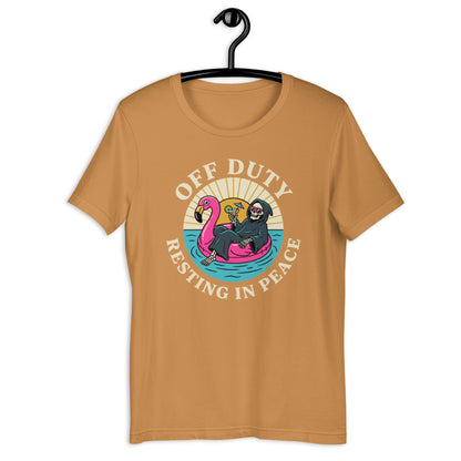 Retro Off Duty Grim Reaper T-Shirt - in Toast, front view - VibePrintPop