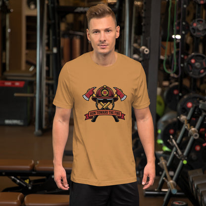 Firefighter Brotherhood Bold Emblem Tee - in Toast, front view - VibePrintPop