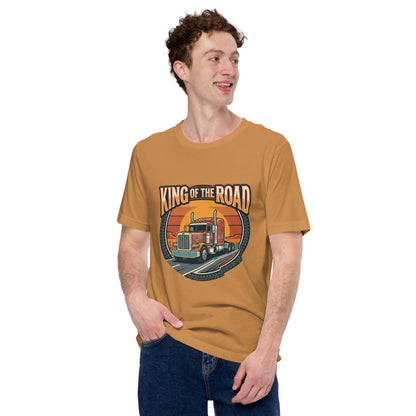 Truck Driver Open Road Vintage Tee - in Toast, front view - VibePrintPop