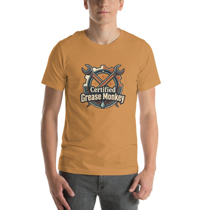Mechanic Grease Monkey Retro Garage Tee - in Toast, front view - VibePrintPop