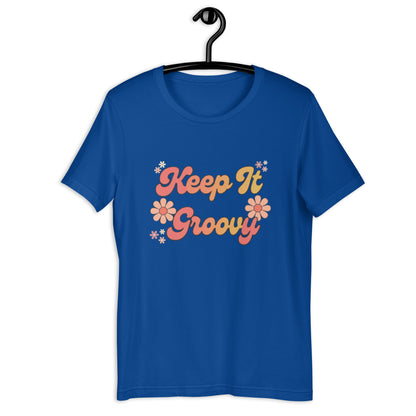 Keep It Groovy T-Shirt - in True Royal, front view - VibePrintPop