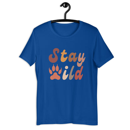 Retro Stay Wild T-Shirt - in True Royal, front view - VibePrintPop