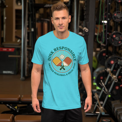 Retro Dink Responsibly Pickleball T-Shirt - in Turquoise, front view - VibePrintPop