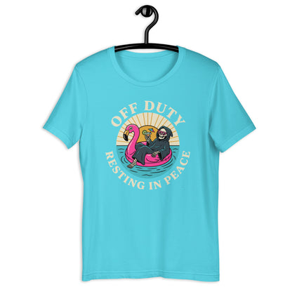 Retro Off Duty Grim Reaper T-Shirt - in Turquoise, front view - VibePrintPop