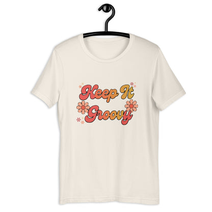 Keep It Groovy T-Shirt - in Vintage White, front view - VibePrintPop
