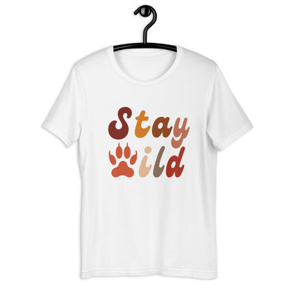 Retro Stay Wild T-Shirt - in White, front view - VibePrintPop