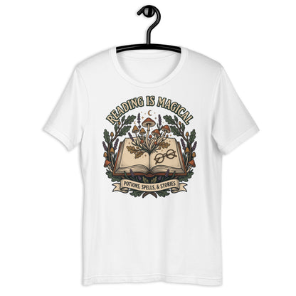 Whimsical Reading Witch T-Shirt - in White, front view - VibePrintPop