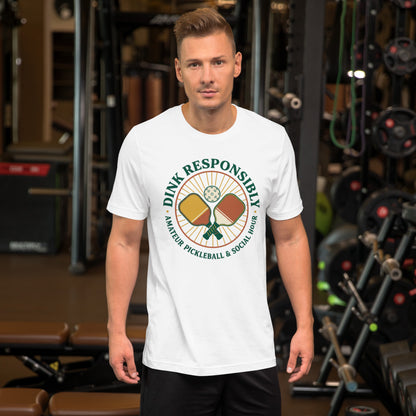 Retro Dink Responsibly Pickleball T-Shirt - in White, front view - VibePrintPop