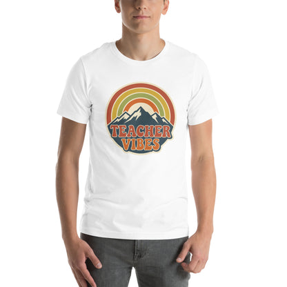 Teacher Vintage Retro Sunset Appreciation Tee - in White, front view - VibePrintPop