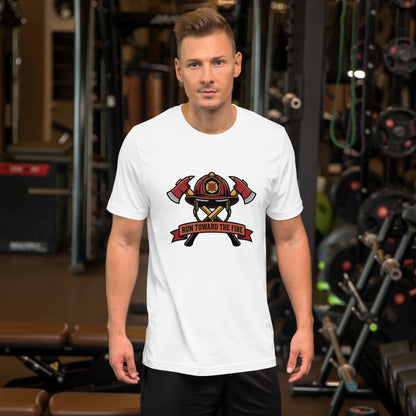 Firefighter Brotherhood Bold Emblem Tee - in White, front view - VibePrintPop