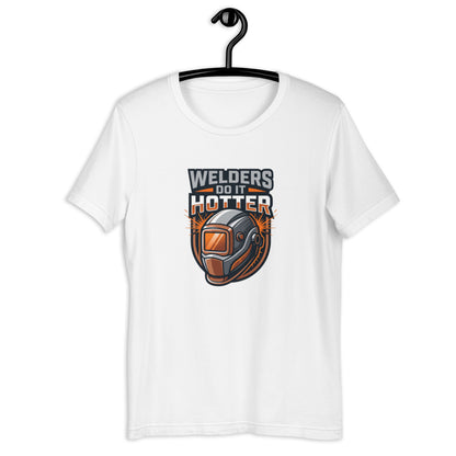 Welder Sparks Fly Bold Trade Tee - in White, front view - VibePrintPop
