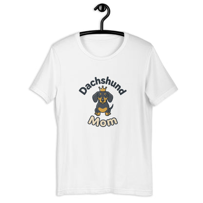 Dachshund Mom Cute Weiner Dog Graphic Tee - in White, front view - VibePrintPop