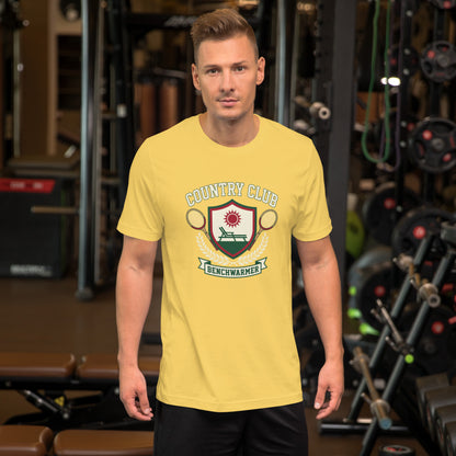 Retro Country Club Benchwarmer T-Shirt - in Yellow, front view - VibePrintPop