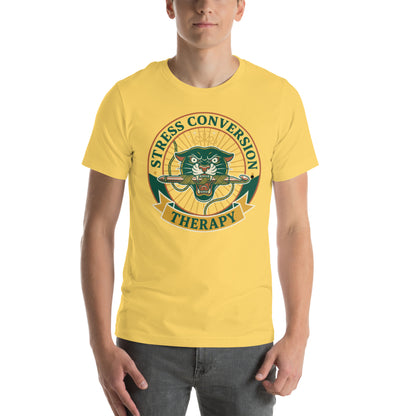 Retro Stressed Crafter T-Shirt - in Yellow, front view - VibePrintPop