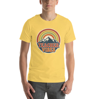 Teacher Vintage Retro Sunset Appreciation Tee - in Yellow, front view - VibePrintPop