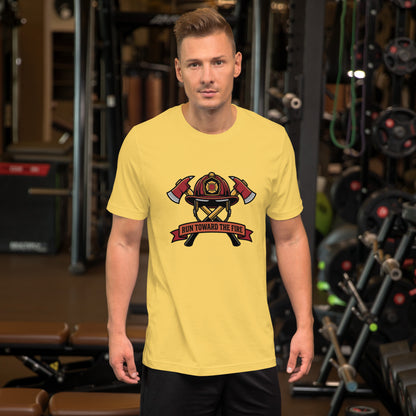 Firefighter Brotherhood Bold Emblem Tee - in Yellow, front view - VibePrintPop