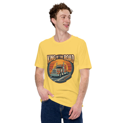 Truck Driver Open Road Vintage Tee - in Yellow, front view - VibePrintPop
