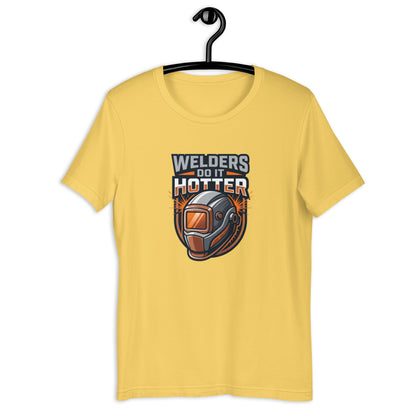 Welder Sparks Fly Bold Trade Tee - in Yellow, front view - VibePrintPop
