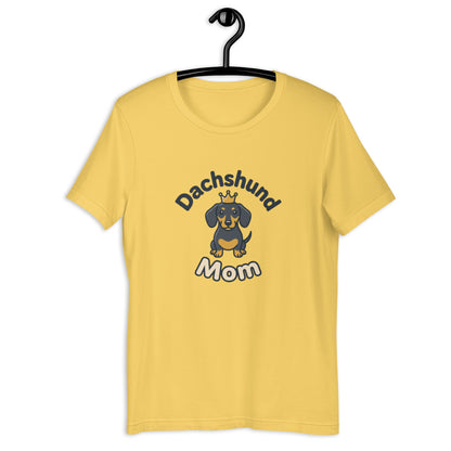 Dachshund Mom Cute Weiner Dog Graphic Tee - in Yellow, front view - VibePrintPop