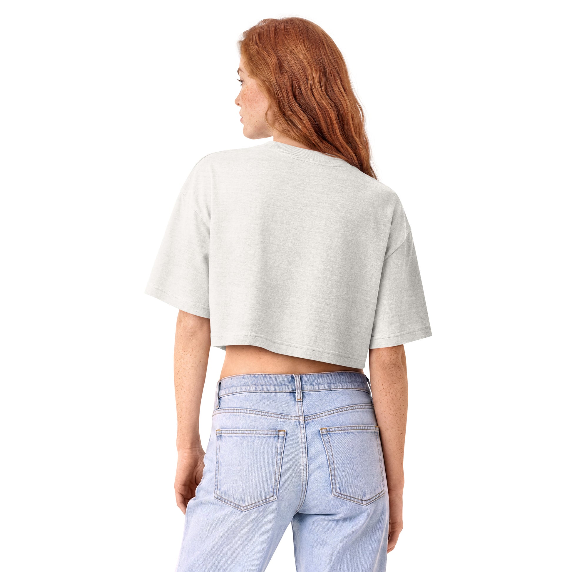 Back of the wildflower wreath cropped tee in vintage white, showing the boxy cropped cut