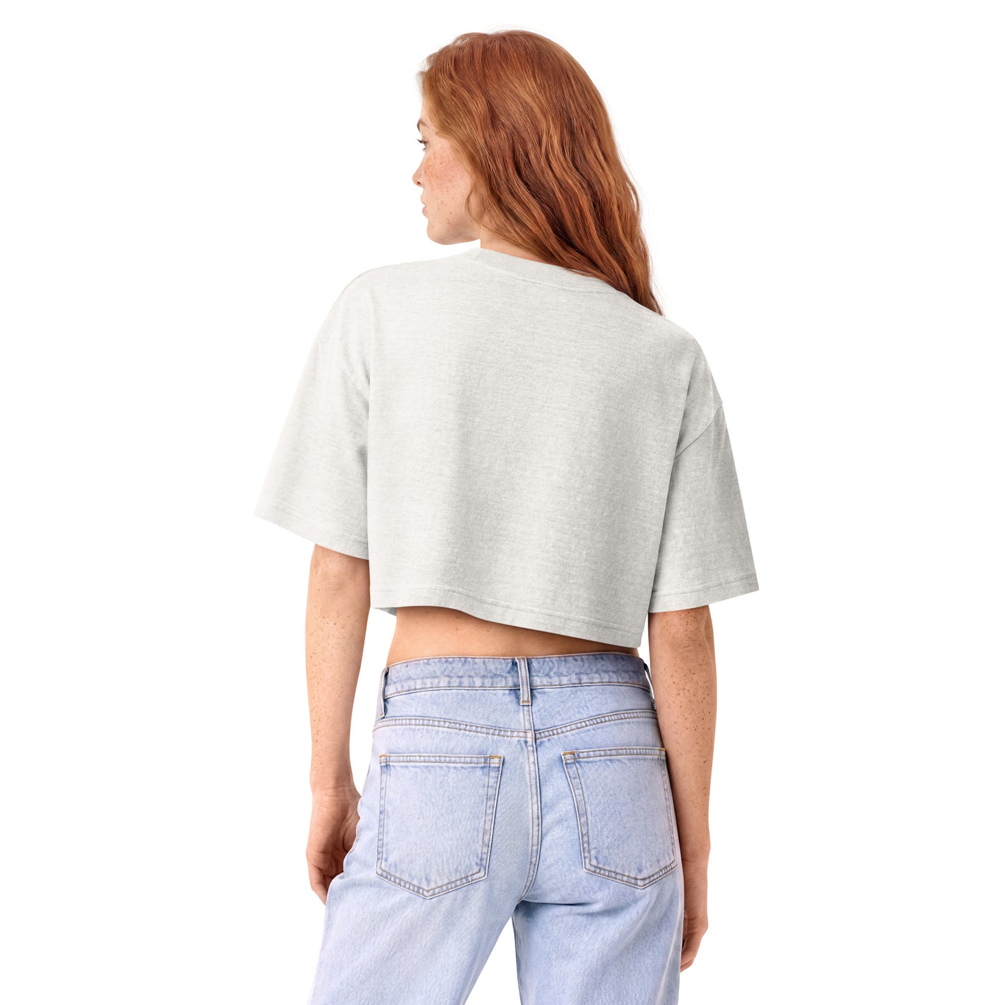 Back of the floral golden retriever cropped tee in vintage white, showing the boxy cropped cut